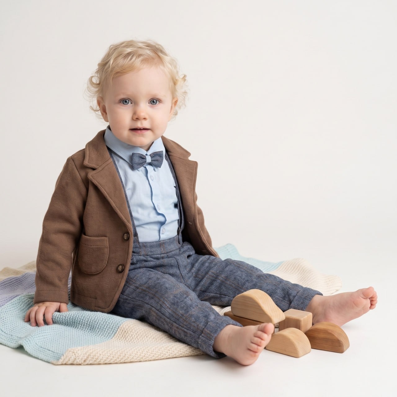 Костюм коричневый (рубашка голубая,брюки,пиджак,бабочка)